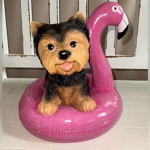 Yorkshire Terrier Yorkie with a Pink Flamingo Swim Float Figurine NEW
